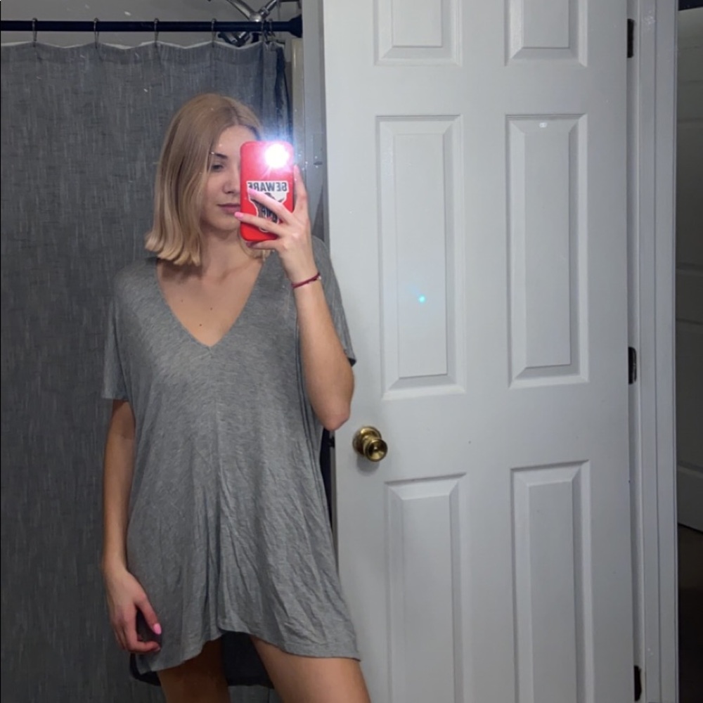 Grey Mini V neck Dress